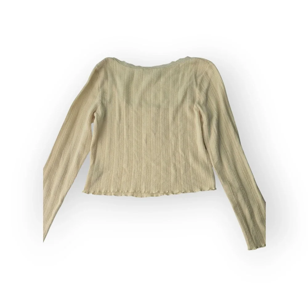 Pink Rose Juniors Cream Ribbed‎ Lace Square Neck Button Front Cropped Top Size M